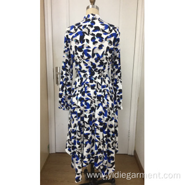 Blue and White Long Sleeve Maxi Dress